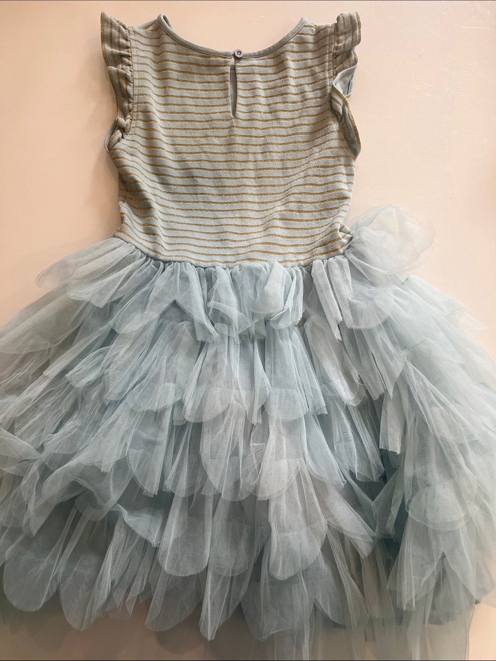 Mini Boden Light Blue and Gold Striped Tulle Party Dress - Picture 7 of 7